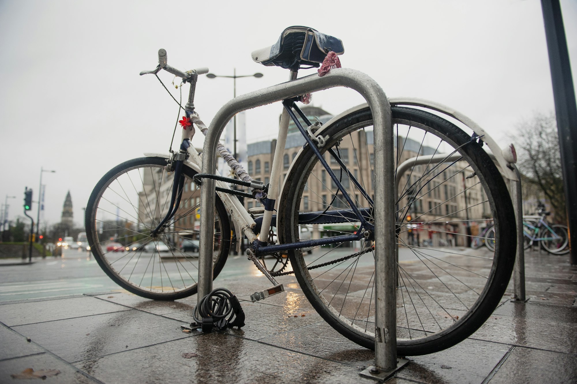 Bicycle near parking rack