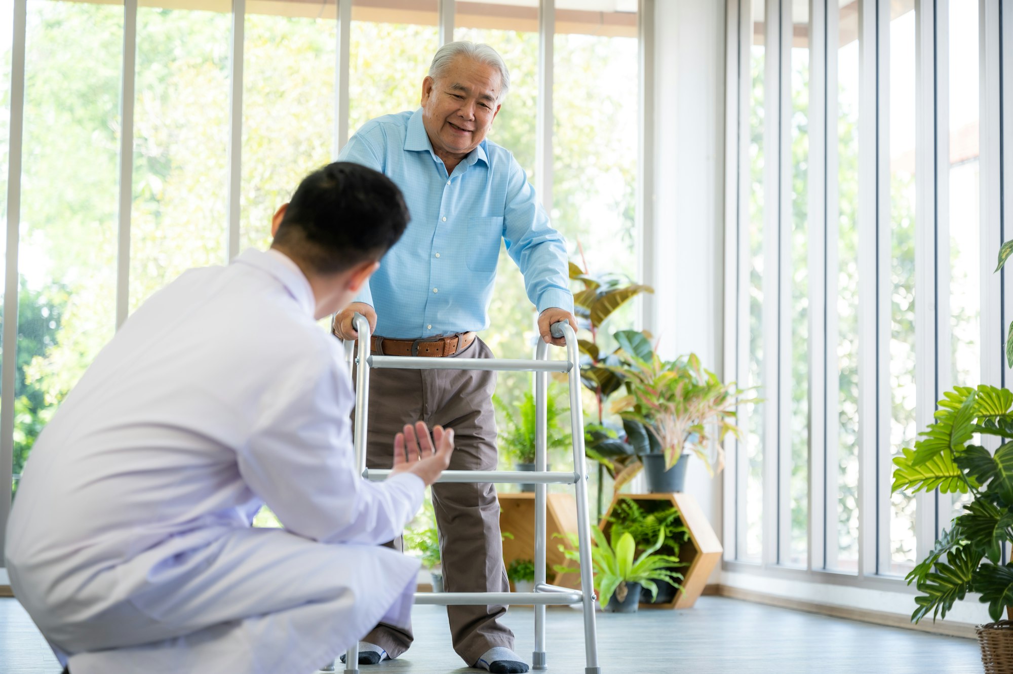 old senior patient man visit doctor at hospital to medical health care check, health insurance